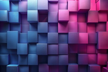 Poster - A visually striking image of 3D cubes in a geometric pattern transitioning from blue to purple hues, creating a modern and vibrant background