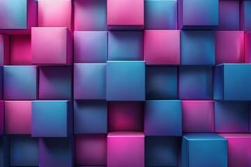 Poster - A mesmerizing background of patterned 3D cubes in vibrant shades of blue and pink, creating an abstract geometric design