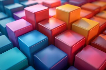 Poster - A visually striking image of 3D cubes with a smooth gradient from red to yellow, creating a modern and vibrant pattern