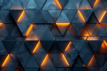 Poster - A mesmerizing wall pattern with neon light triangles creating a symmetrical, geometric design with a modern vibe