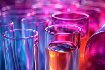 Poster - Vibrant, colorful test tubes filled with liquid, showcasing scientific research and laboratory work