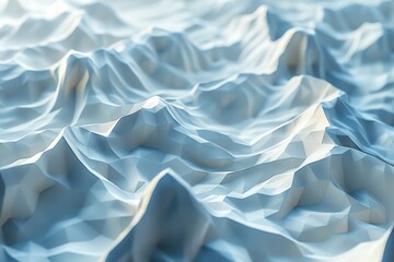 Poster - Serene low-poly digital illustration that mimics gentle waves in various shades of blue