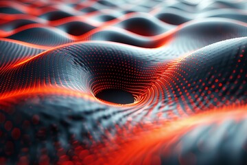 Poster - A visually captivating abstract 3D render with red and blue hues arranged in a dotted wave pattern