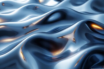 Poster - Silky smooth blue waves with subtle golden accents creating a luxurious and elegant texture