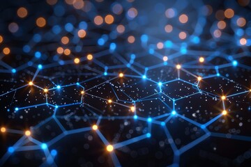 Poster - An array of interconnected nodes and pathways on a dark background symbolizing network or internet connectivity