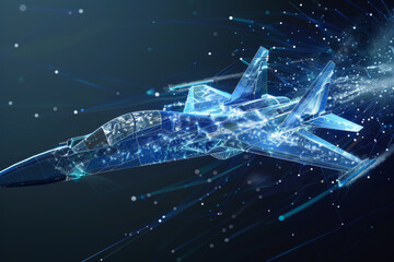 Poster - A blue jet is flying through a starry sky