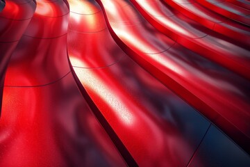 Poster - An artistic close-up view of red abstract shapes with a smooth, wavy, reflective surface