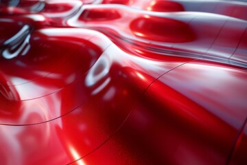 Poster - Detailed macro shot showcasing the reflective quality of a red glossy textured surface
