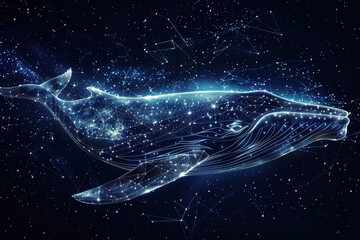 Poster - a whale is swimming in the sky with stars surrounding it