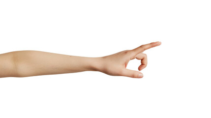 A hand with finger wants to touch something on white background