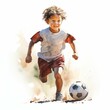 Children soccer. Soccer sport clipart. Watercolor illustration. Generative AI. Detailed illustration.
