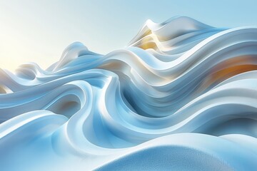 Poster - Blue and golden wavy satin-like fabric conveying luxury and a sense of fluid motion and grace