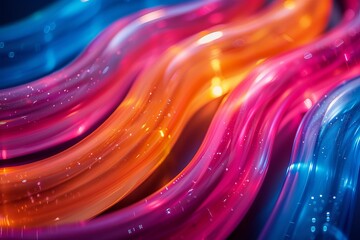 Poster - This abstract image features colorful waves with sparkling particles, conveying a feeling of dynamic movement and energy