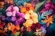 Exotic and colorful tropical floral background with vibrant blooms and lush foliage illustration for nature-themed artistic decor and botanical garden wallpaper design