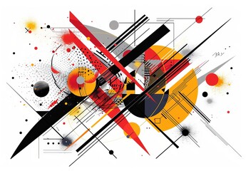 Sticker - Energized, vibrant image with a complex arrangement of abstract geometric shapes and splashes of paint Perfect for dynamic design projects