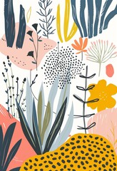 Sticker - Hand-drawn style colorful botanical elements artistically arranged in a vibrant and abstract composition