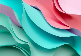 Poster - This digital artwork conveys sleek wavy shapes in a soft pastel color palette, imbuing a sense of modern elegance