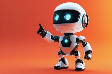 Wall Mural - Cute digital robot pointing at copyspace background