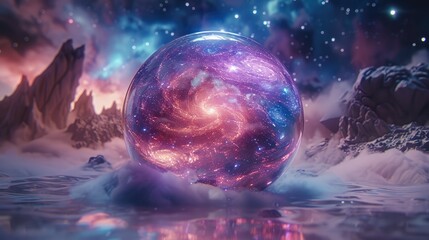 Poster - Journey into the cosmic unknown as the nebula crystal ball unveils a kaleidoscope of future galaxies. Generative AI.