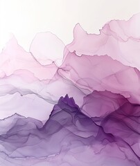 Poster - This image captures the delicate interaction of ink blending in water with soft hues of pink and purple creating a serene visual