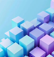 Wall Mural - A 3D rendered illustration of cubes in soft shades of blue and purple implying organization and structure