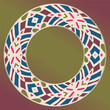 Decorative round ornament in white olive red pink blue.  Pattern for plates or dishes.  Porcelain pattern design. Abstract floral ornament border.