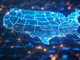 Fototapeta  - Digital map of the United States with glowing data points