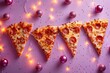 slices of festive pizza on a purple background