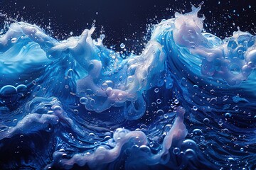 Wall Mural - BLUE UNDER WATER waves and bubbles