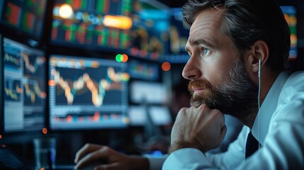 Poster - A trading desk office with traders looking at data and stock information. Generative AI.