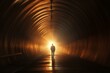 Tunnel man dark. Human life path. Generate Ai
