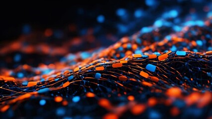 Poster - Animation slow moving of molecules or network . Animation of seamless loop. abstract background.