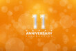Eleventh, 11th Anniversary celebration, 11 Anniversary celebration, Realistic 3d sign, Orange background, festive illustration, Silver number 1 sparkling Glitter, 11,12
