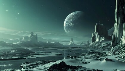 alien landscape on distant planet otherworldly terrain science astronomy fantasy  