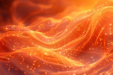 Poster - This image captures a beautiful abstract glowing orange wave with particles resembling a flowing silk fabric