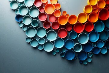 Poster - Eye-catching arrangement of multicolored plastic tubes creating a flowing pattern