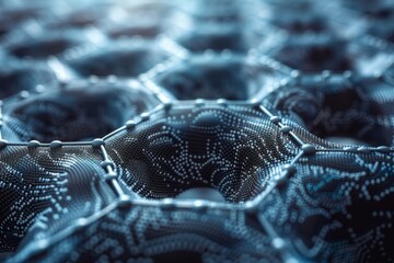 Poster - This image shows a sleek molecular pattern with a dark theme, symbolizing complexity and advanced materials