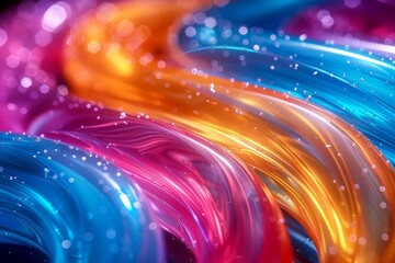 Poster - This mesmerizing image showcases vibrant, colorful swirls intertwined with glistening particles that sparkle like stars It conveys a sense of energy, motion, and life