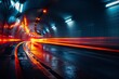 © Larisa AI - The image features an illuminated tunnel where traffic light trails swirl around, depicted with a long exposure technique