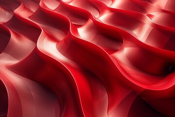 Poster - Vibrant red satin fabric with flowing waves and bright highlights for a luxurious feel