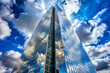 Sleek Modern Skyscraper with Mirrored Surface, Cloud Reflection