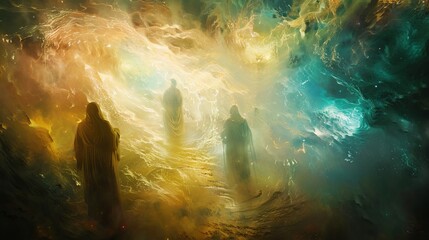 Wall Mural - Dreamy composition of the transfiguration with surreal, glowing figures