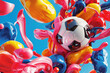 Colorful soccer ball concept in pop art style as a liquid balloon for print and decoration. Illustration. 