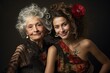 Classy portrait of a young woman and her grandmother, showcasing timeless beauty