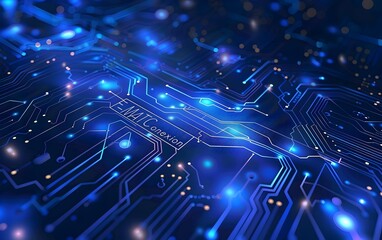 Poster - Abstract blue circuit board background vector illustration with glowing dots and lines, representing a technology digital concept for banner or poster design