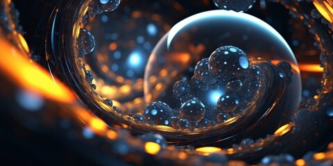 Wall Mural - Surreal glass sphere with bubbles and fiery background