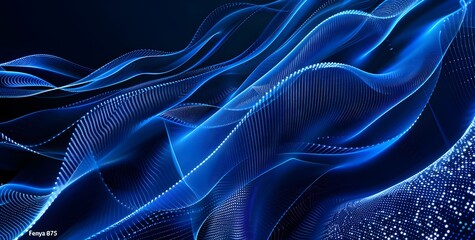 Blue background with wave patterns and gradient dots for design of technology, digital network or web development concept