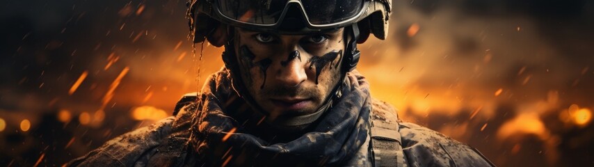 Wall Mural - intense military soldier in combat