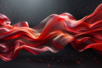 Poster - A sumptuous image of red silky fabric undulating gracefully against an enchanting background peppered with stars