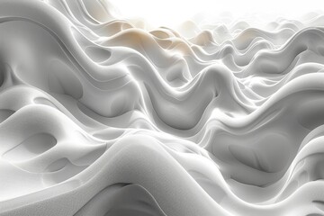 Poster - An intricate digital artwork featuring waves of silky white texture that resemble undulating fabric, creating a sense of softness and flow